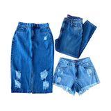 Kit Saia Jeans + Short Mom Destroyd claro + Calça Mom - Fasstyle®