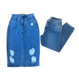 Kit  Saia Jeans + Calça Mom - Fasstyle®