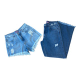 Kit Calça Wide leg + Short Mom Destroyd Claro - Fasstyle®